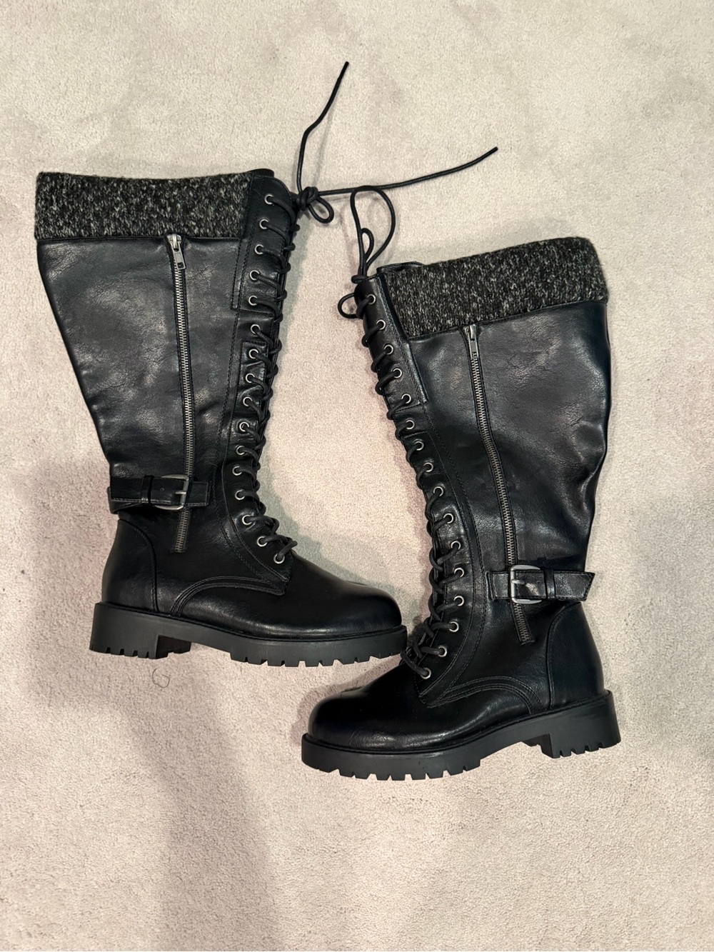 torrid Black Lace-Up Knee Boots with Knit Cuff